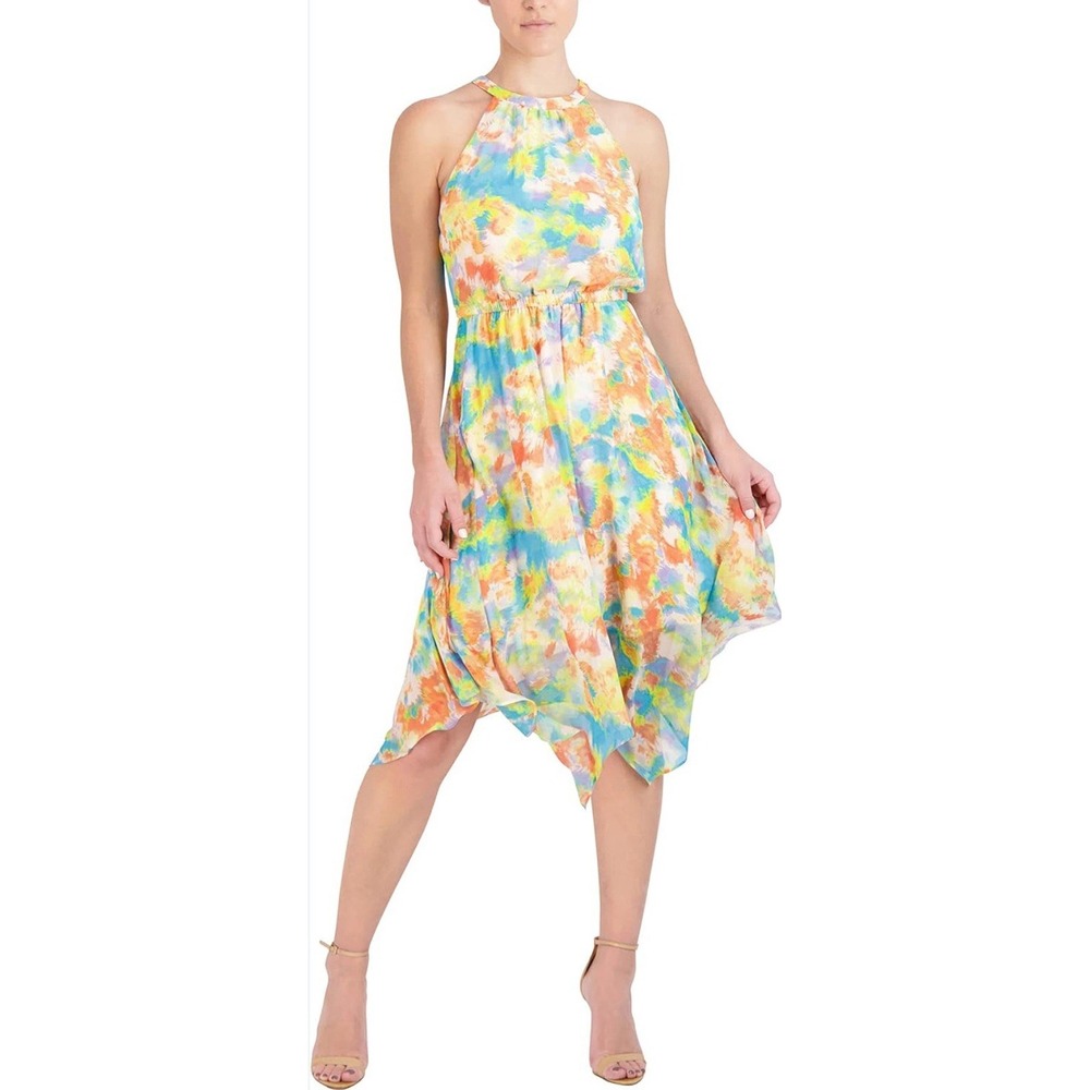 BCBGeneration Multicolor Tie Dye Fit & Flare Halter Midi‎ Dress L